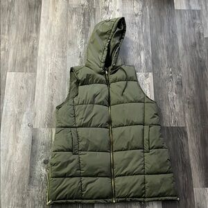 Olive Green Puffer Vest with Hood